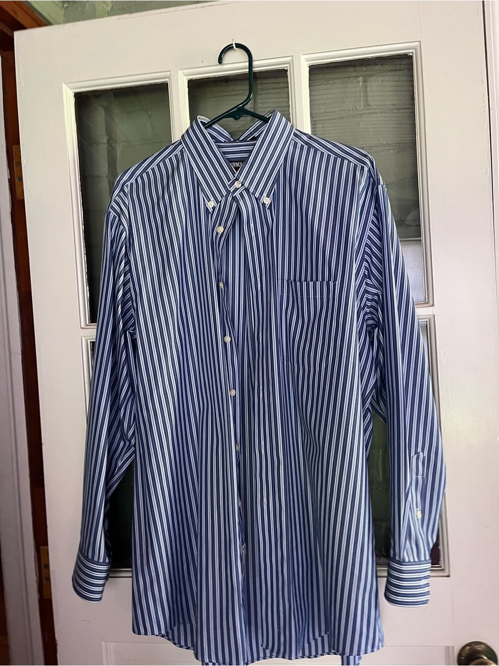 Kirkland Brand Signature Blue & White Striped Button-Down Dress Shirt